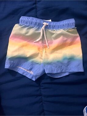 Kids Pastel Rainbow Stripe Swim Trunks - Blue